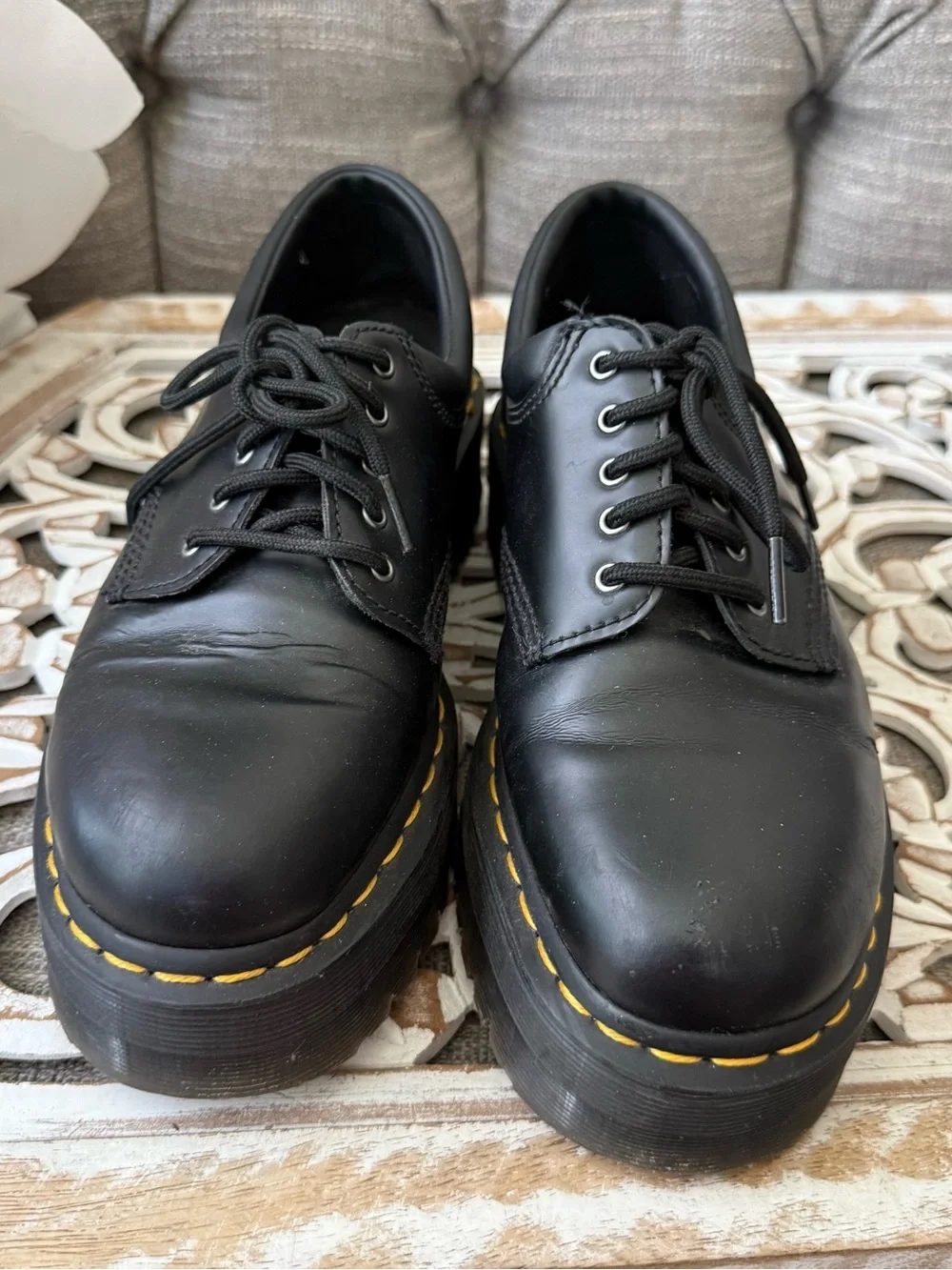 Dr. Martens Black Leather Quad Platform Shoes Men’s 9 Women’s 10